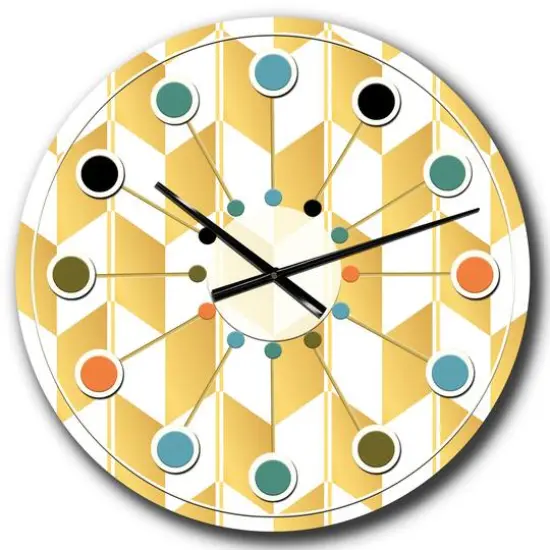 Designart 'Gold And White Geometric Pattern I Mid-Century Modern Wall Clock {1}