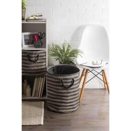 DII&reg; Large Black & Stone Striped Weave Round Paper Storage Basket {3}