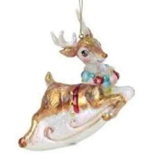 5.25" White & Red Glittered Reindeer Glass Christmas Ornament {4}
