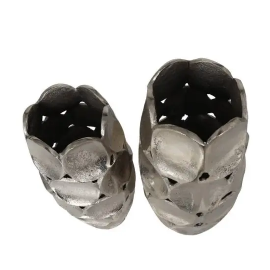 Silver Aluminum Geometric Open Framed Vase Set with Circular Plates {7}