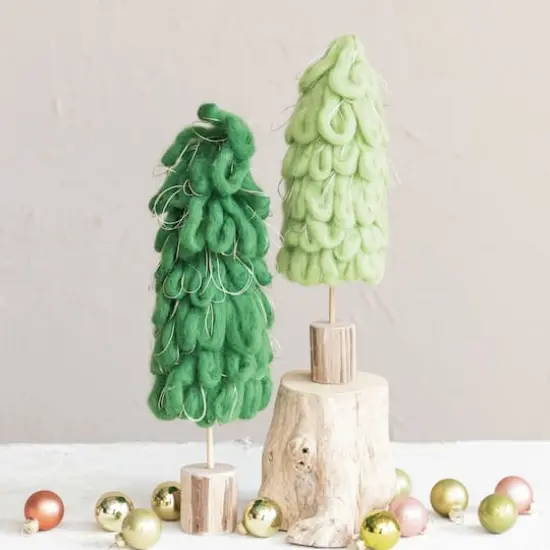 Hello Honey&reg; 12" Light Green Wool Tree with Gold Cord & Wood Base {3}