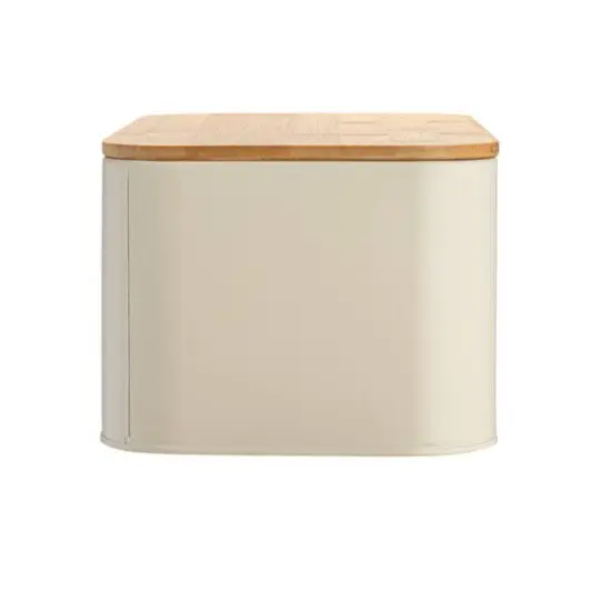 Hello Honey® 11.75" Cream Metal Bread Bin with Bamboo Lid {9}