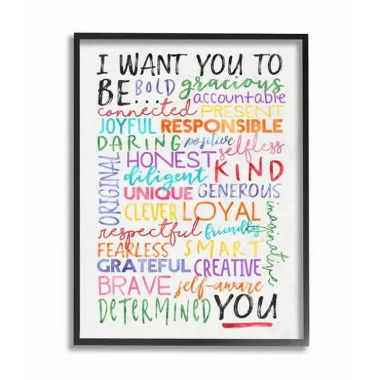 Stupell Industries White with Multicolored I Want You To Be Inspirational Quote Black Framed Wall Art {1}
