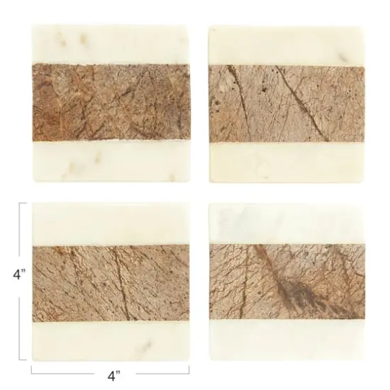 Hello Honey&reg; Square Marble Coasters with Jute String Set {4}