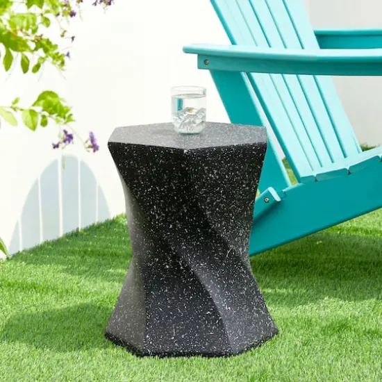 Glitzhome&reg; 17.75" Multifunctional Twist-Style Faux Terrazzo Garden Stool Black {3}