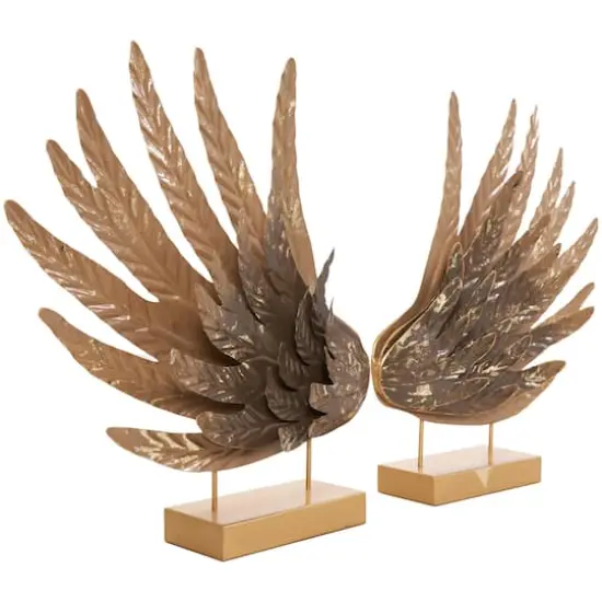 18" Gold Bird Wing Tabletop Sculpture Set {3}