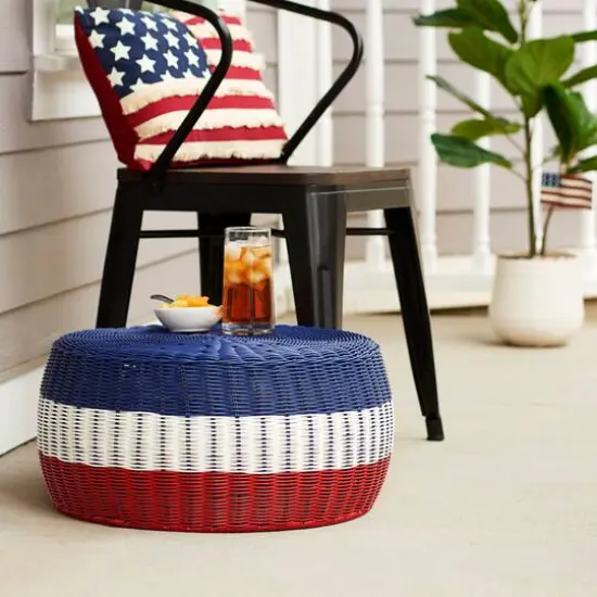Household Essentials 9" Metal Woven Storage Ottoman Blue Stripe {3}
