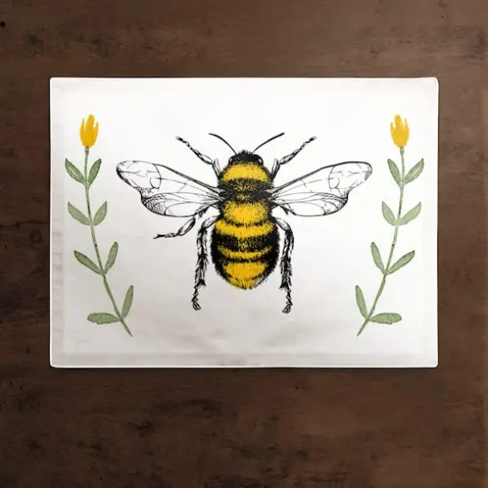Bee Watercolor Flowers 18" x 14" Cotton Twill Placemat {3}