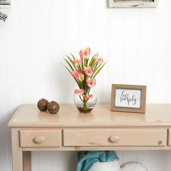 15.5" Pink Calla Lily and Grass Arrangement in Vase {4}