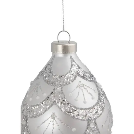 5" Glittered Silver Glass Finial Christmas Ornament {7}