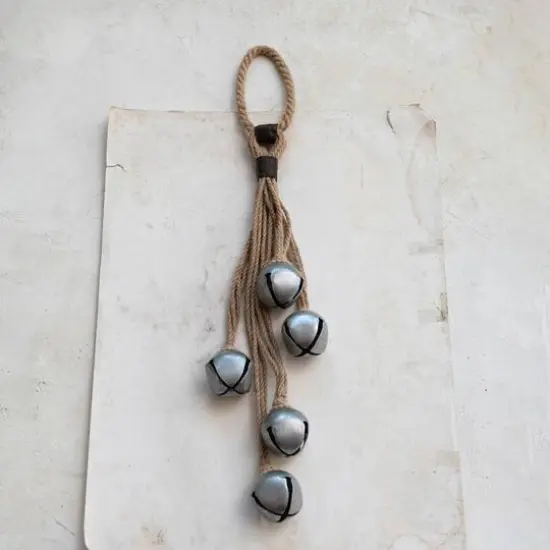 Hello Honey® 27" Silver Jute Rope Door Hanger with 5 Jingle Bells {3}