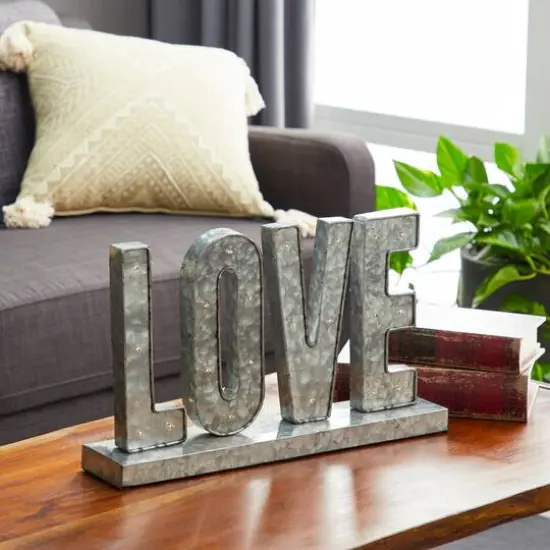 20" Gray Metal Love Decorative Sign {7}