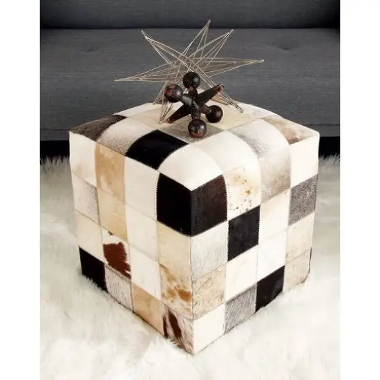 Multi Colored Wood Contemporary Ottoman, 16" x 16" x 16" {8}