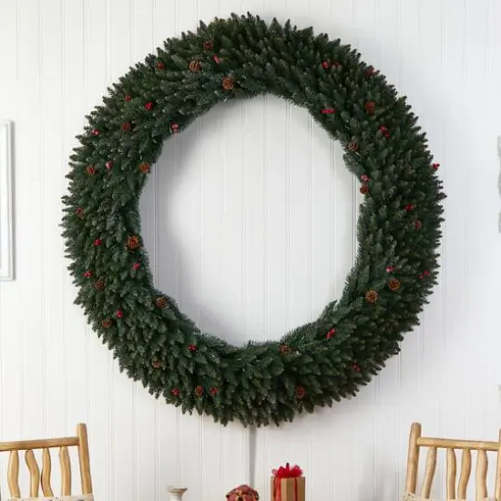 6ft. Clear LED Lights Flocked Artificial Christmas Wreath With Pinecones & Berries {6}