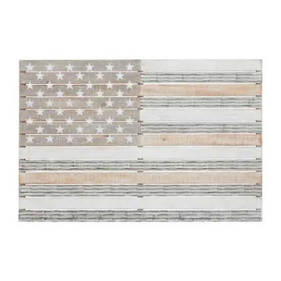 White Wood French Country American Flag Wall Decor, 26" x 38" x 2" {1}