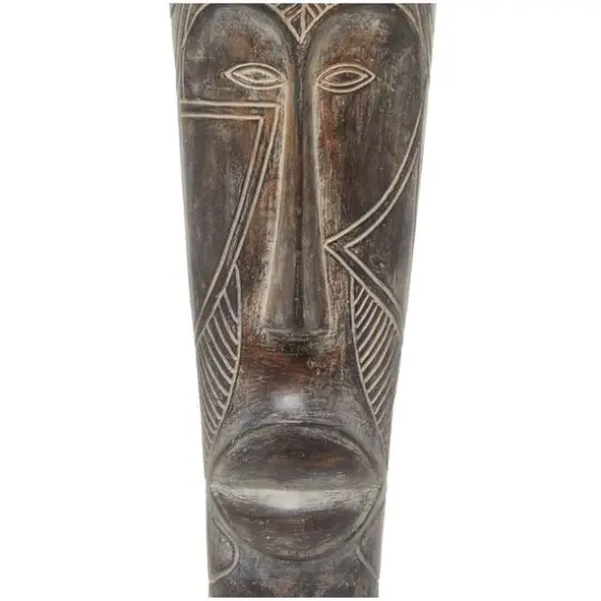 30" Brown Polystone Primitive Mask Sculpture {5}