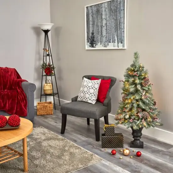 4ft. Pre-Lit Frosted Pine Artificial Christmas Tree with Pinecones & Berries, Clear LED Lights {7}