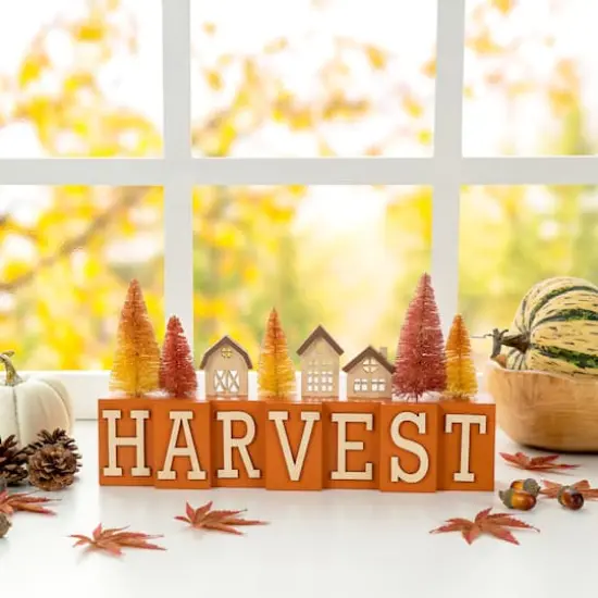 Glitzhome&reg; 14" Harvest Wooden House and Brush Trees Table D&eacute;cor {3}