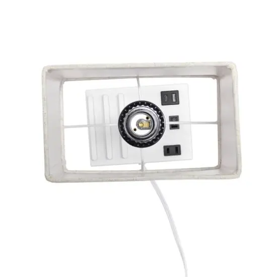 Simple Designs 15.3" Table Lamp with 2 USB Ports & Charging Outlet White Base/Beige Shade {11}