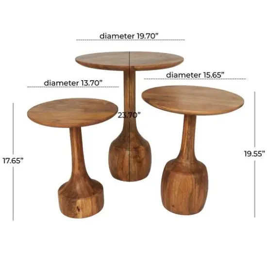 Brown Mango Wood Handmade Accent Table with Elevated Bases Set {12}