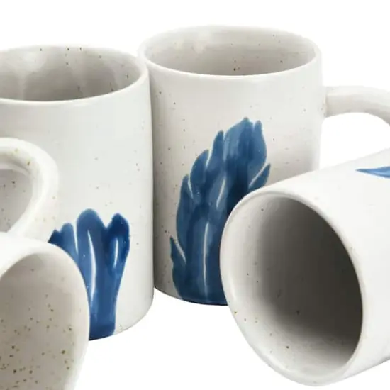 Hello Honey&reg; 12oz. Antique White and Blue Farmhouse Hand Painted Stoneware Mugs Set with Painted Flora and Fauna {5}