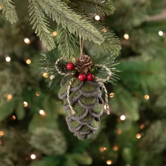 6" Pinecone Fabric Christmas Ornament {7}