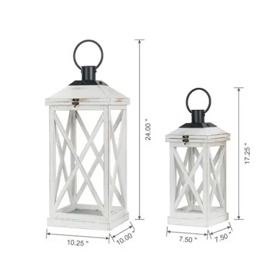 Modern Farmhouse White Wooden Lantern Set, 24" & 17" {9}