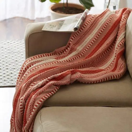 DII&reg; Vintage Red Braided Stripe Throw {4}