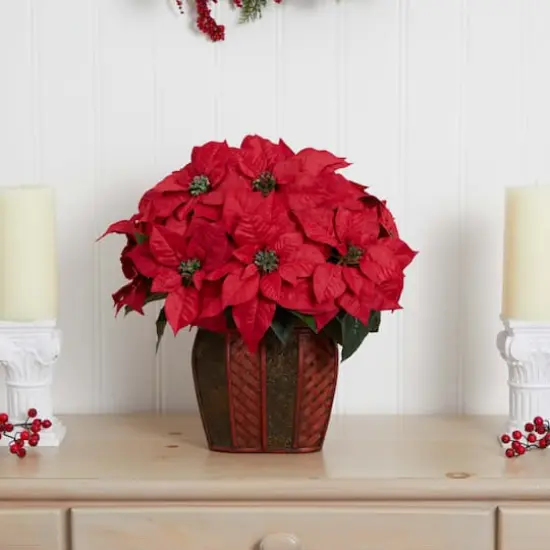 18" Potted Poinsettia with Decorative Vase {6}