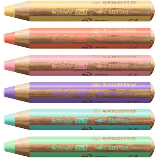 STABILO&reg; Woody 3-in-1 6-Color Pastel Pencil Set {3}