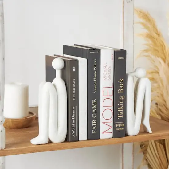 9" Polystone People Bookends Set White {3}