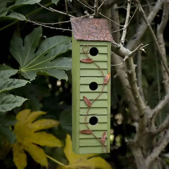 Glitzhome&reg; 18" Green Window-Blinds Distressed Solid Wood Birdhouse {4}