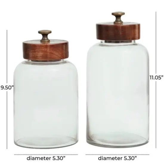 Clear Glass Canisters with Brown Removable Lids Set {6}