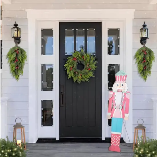 Glitzhome&reg; 60" Christmas Wooden Pink Nutcracker Porch Decor {6}