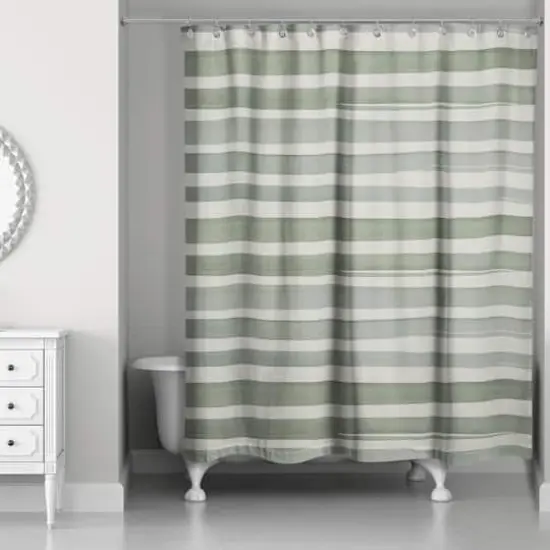 Watercolor Stripes Shower Curtain, 71" x 74" Green {3}
