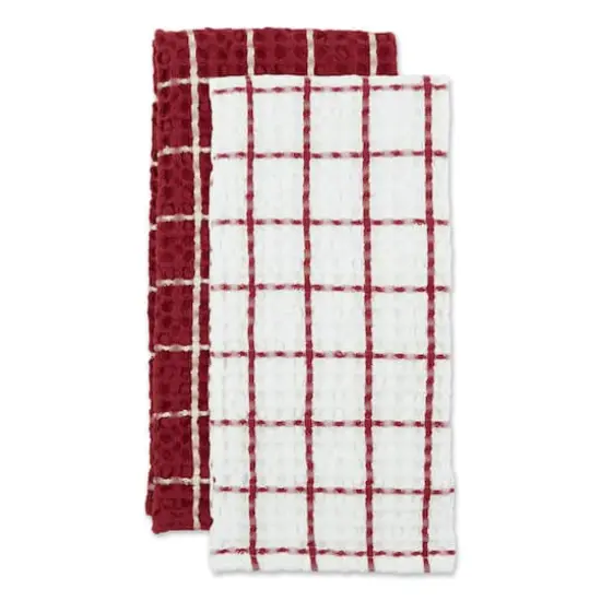 DII&reg; Windowpane Oversized Washed Waffle Dishtowels, 2ct. Barn Red {4}
