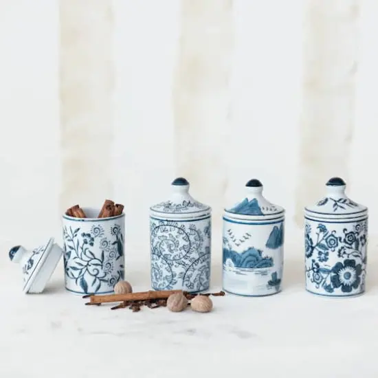 Hello Honey&reg; 4.5" Blue Blossom Enchantment Stoneware Jar Set {3}