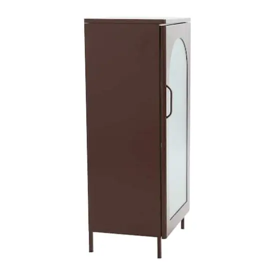 Hello Honey&reg; 40" Solstice Narrow Metal Accent Cabinet with Adjustable Storage Shelves and Arched Glass Door Vintage brown {7}