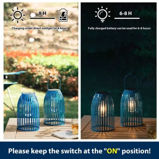 Glitzhome&reg; 9.75" Metal Woven Solar Powered Hanging Lantern, 2ct. Blue {8}