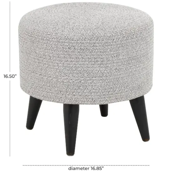 17" Chevron Textured Fabric Stool with Black Wooden Legs Gray {6}