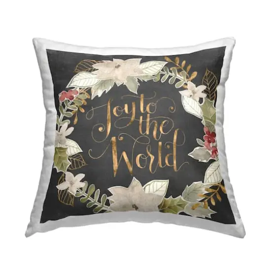 Stupell Industries Joy to the World Chic Christmas Holly Wreath Throw Pillow {1}