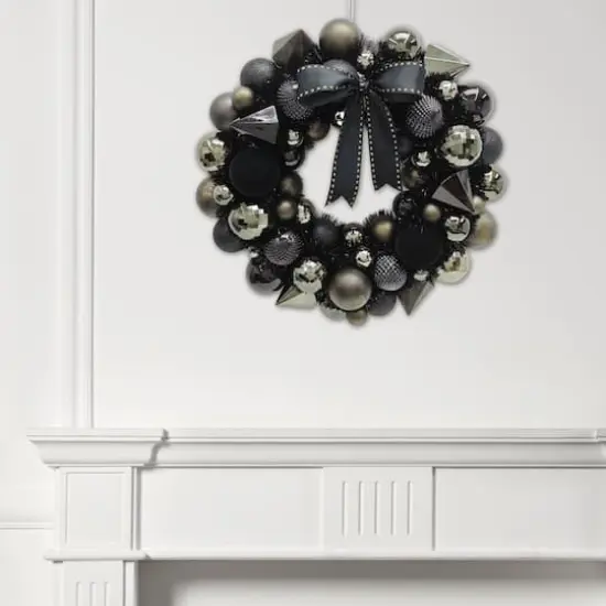 21" Black, Silver & Gold Ornament Wreath with Bow by Ashland&reg; {4}