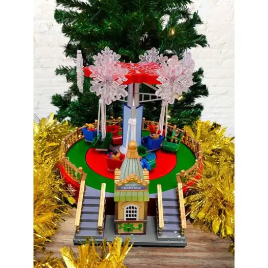 Animated Christmas Carousel Village Decoration {1}