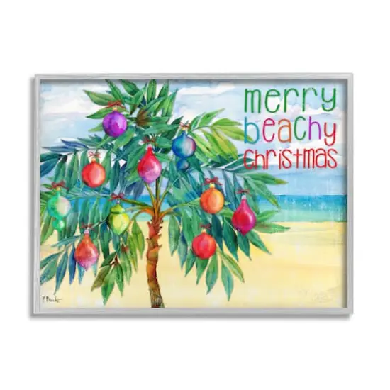 Stupell Industries Merry Beachy Christmas Holiday Palm Framed Giclee Art Gray {1}