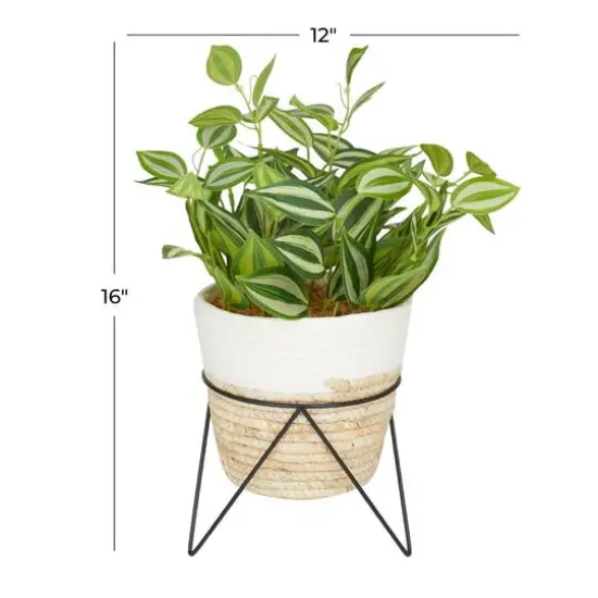 16" Potted Green Rattan Coastal Artificial Foliage {7}