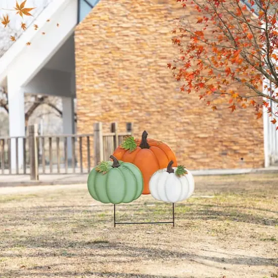 Glitzhome&reg; 23.75" Fall Metal Stacked Pumpkin Yard Stake {4}