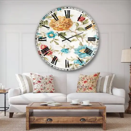 Designart 'Golden Flowers Lodge Wall Clock {3}