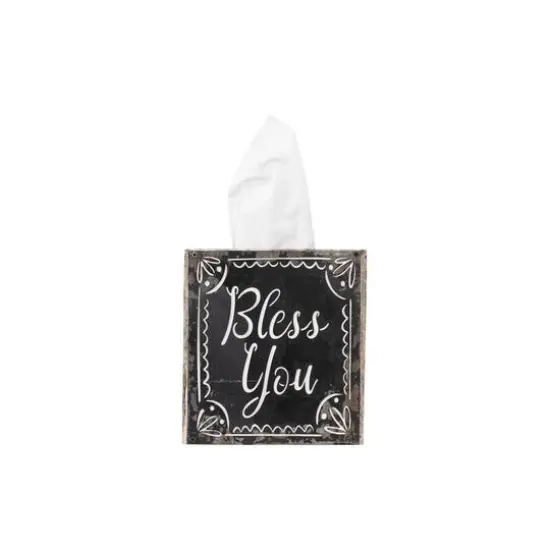 Hello Honey&reg; 6.5" Black & White Bless You Wood Tissue Box {3}