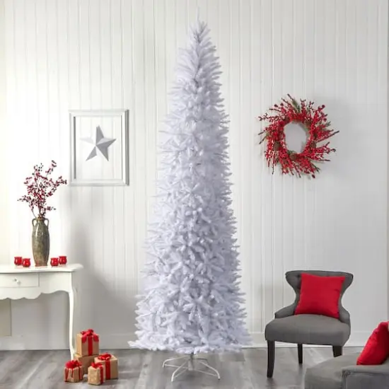 10ft. Pre-Lit Slim White Artificial Christmas Tree, Warm White LED Lights {9}