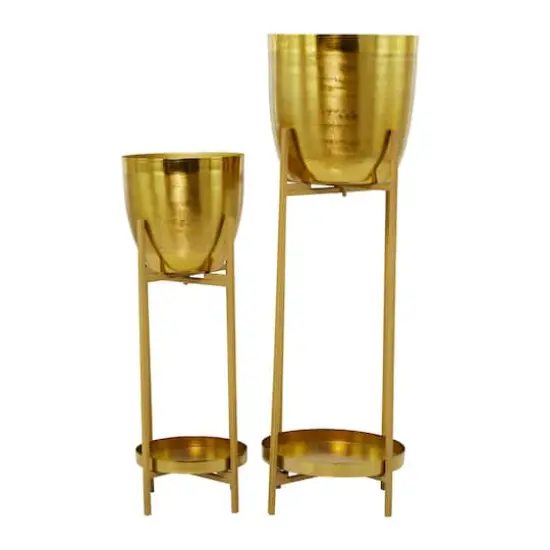 CosmoLiving by Cosmopolitan Gold Metal Planter with Removable Stand Set {1}